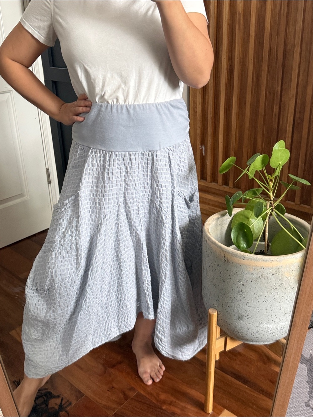 LUNA LUZ Lagenlook Balloon Rayon Linen Paloma Midi Skirt. Size L